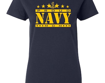 Navy Proud Mom Junior Fit Ladies Tee Shirt 1543