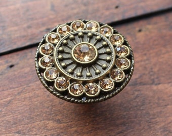Crystal Drawer Knobs - Furniture Knobs with Topaz Glass Crystals in brass (MK113B-07)