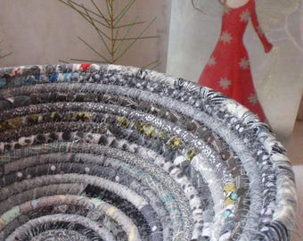 Coiled Fabric Basket - Gray Gypsy - Organizer, Storage, Bohemian Handmade Basket, Neutral Colors