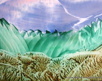 4x6 How Green Is My Valley Encaustic (Wax) Original Painting. SFA (Small Format Art) Landscape. Blue, Green