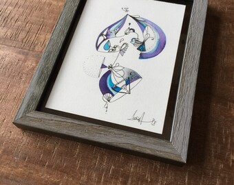 Abstract Mixed Media Drawing on Watercolor Paper
