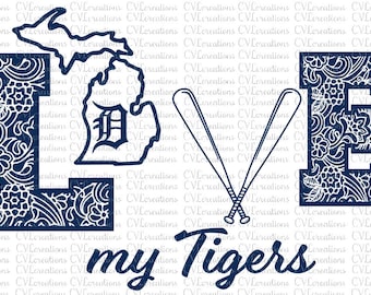 Love my Detroit Tigers Paisley Print LOVE Digital download file SVG, DXF, PnG
