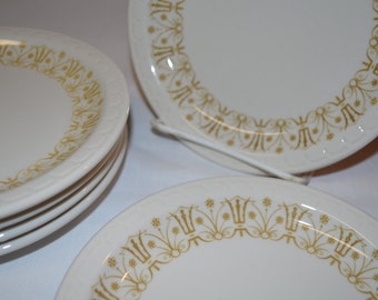 Syracuse China Yellow Gold Art Deco Scalloped Pattern - SET of 6 - Dessert Salad Plate White China - Ironstone Railroad Restaurant Ware
