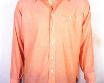 vtg 60s Stix Baer & Fuller By Hathaway Peach Button Down Dress Shirt M 15.5 34
