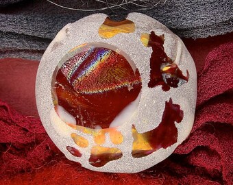 Lampwork Glass Beads SRA "Muddy Paws" Handmade Sandblasted Iridescent Lustre Faceted Dichroic Glass Window Focal Bead ~ Woodland Tones