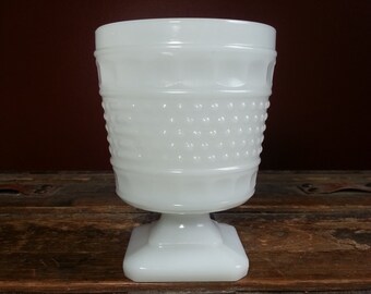 Vintage 70s 1970s Cleveland Napco#1180 Milk Glass Hobnail Pedestal Urn Style Planter Vase