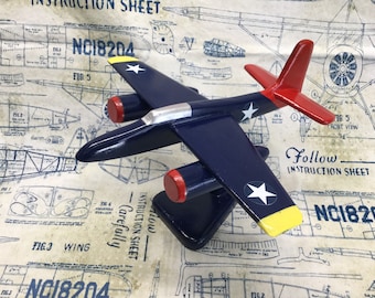 Handcrafted wooden Grumman F7F Tigercat toy plane