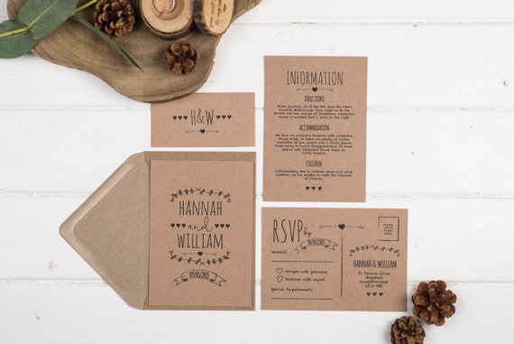 Rustic Wedding Invitation Set - A6 Brown Kraft