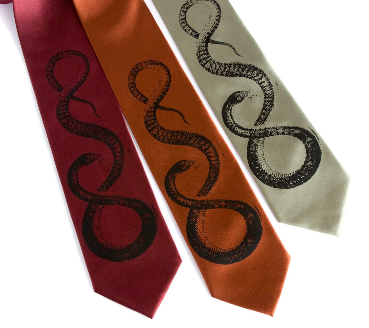 Snake necktie. Silkscreened reptile design tie black print.