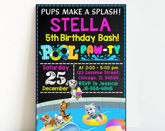 Instant Download-Paw Patrol Invitation,Paw Patrol Birthday,Paw Patrol Birthday Invitation,Paw Patrol Pool Party,Paw Patrol Editable Pdf