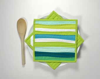 Aqua Pot Holders, Pot Holders, Modern Kitchen Decor, Teal, Aqua, Green