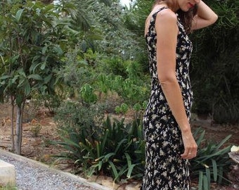 Vintage 90s floral high neck midi tank dress.