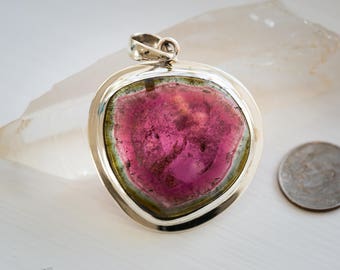 Watermelon Tourmaline Pendant - Pink tourmaline - Green Tourmaline - Watermelon Tourmaline Slice Pendant - Watermelon Tourmaline Necklace