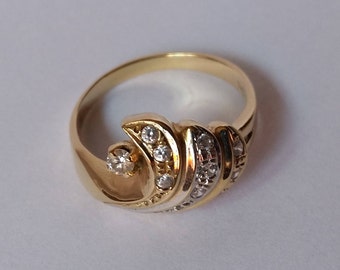 Delicate Vintage Diamond Ring in 14K, 585 gold, Engagement Ring, Stacking Ring, Ring Sizes USA 7.2, UK O, Germany 55, Germany 1960s