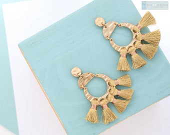 Statement tassel earrings, Geometric earrings, Fan tassel earrings, Large earrings, Dangle stud earring, Birthday gift,