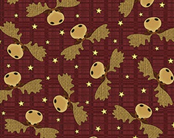 MOOSE on the LOOSE - Moose Heads in Cranberry Red - Cotton Quilt Fabric - Cheryl Haynes for Benartex Fabrics - 4301-88 (W4447)