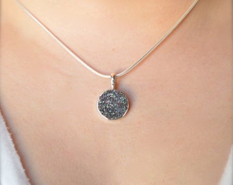Circular Rainbow Titanium Druzy Pendant