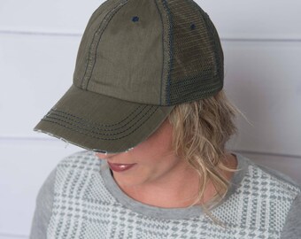 Green trucker Hat, womens hat, distressed hat, army hat, trucker hat for women, baseball cap, womens trucker hat, baseball hat, baseball hat
