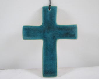 ceramic wall cross, turquoise cross, ceramic devotional, handmade devotional, decorative cross, wall cross, ceramic cross handmade