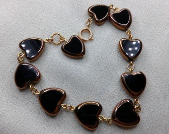 Black heart shaped glass beaded bracelet