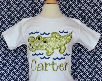Personalized Alligator Gator Swamp Applique Shirt or Bodysuit Boy or Girl