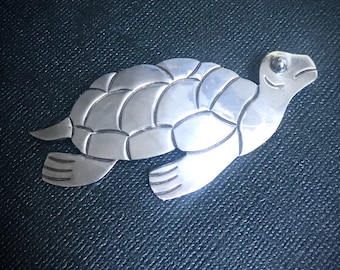 Large Vintage Mexican Turtle Sterling Silver Brooch, Pin, 1970's, Taxco Mexican Jewelry