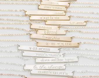 Personalized, Custom Name Necklace • 14k Gold Fill, Silver, Rose Gold • Name Bar Necklace: Layered and Long PERFECT BAR Necklace, LN140_35_H