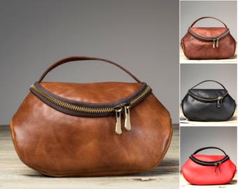 Leather Makeup Bag, Mother's Day Gift, Makeup Bag, Personalized Leather Makeup Bag, Bridesmaid Leather Make Up Bag