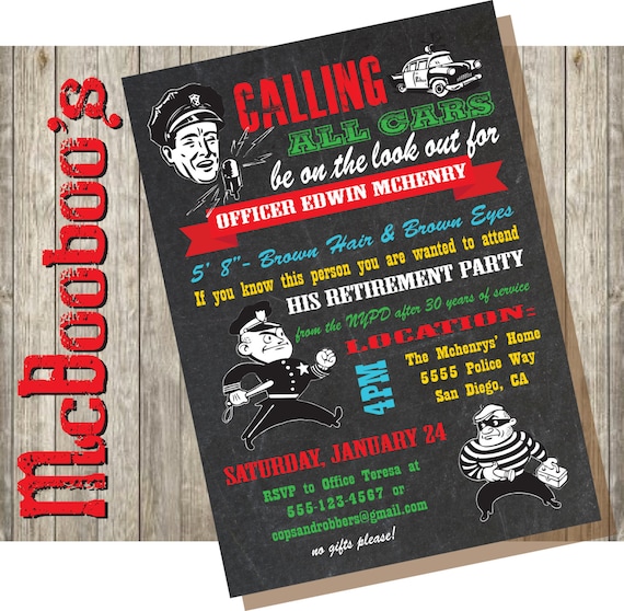 Chalkboard Police Retirement Party Invitations