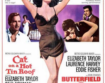 Elizabeth Liz Taylor double feature movie poster 11 x 17 Cat on a Hot Tin Roof Butterfield 8 Paul Newman Eddie Fisher Laurence Harvey