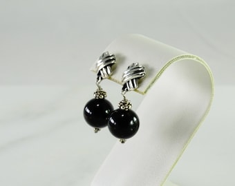Sterling Onyx Drop Earrings Pierced