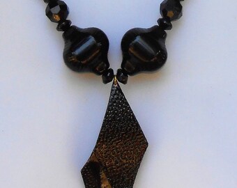 Vintage Miriam Haskell Black Bead Pendant Necklace