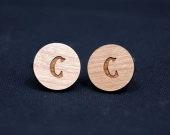 Gold Plated Wooden Initial Cufflinks. Choice of initials engraved on cherrywood. Ideal Father's Day, wedding, anniversary or birthday gift.