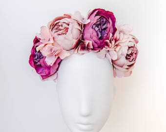 purple statement flower crown // spring racing flower crown / spring carnival headpiece / spring races flower headband / flower fascinator