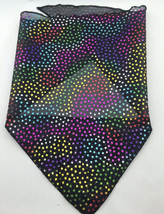 Rainbow Stars: Transparent Black Bandana w/ Metallic Rainbow Stars Print and Secret Pocket