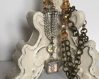 T-Time, Vintage Assemblage Necklace, Upcycled, Repurposed Jewelry, Steampunk, Boho