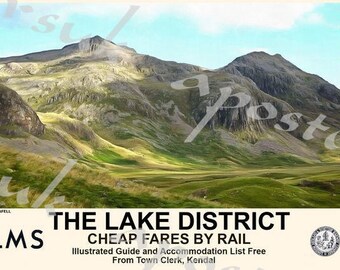 Vintage Style Railway Poster Lake District Scafell A3/A2 Print
