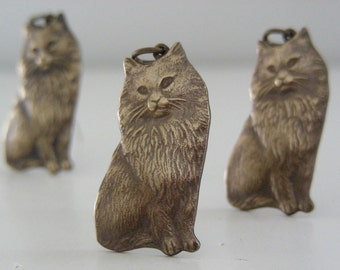 Vintage Charms - Cat Charm - Brass Pendant - Vintage Brass - Vintage Stamping - DIY Earrings - DIY Necklace - 3 pcs.