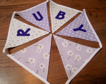 Personalised Name Bunting Lilac Floral/Spots