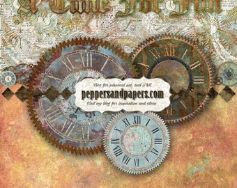 Steampunk Printable layout - Premade 24x12 Instant double page, S4H Scrapbook pages - Time