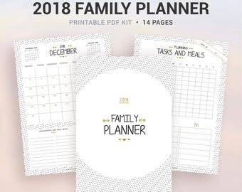 2018 FAMILY PLANNER | Printable | Family organizer, monthly calendar, task planning, meal planner, parents and children planner...