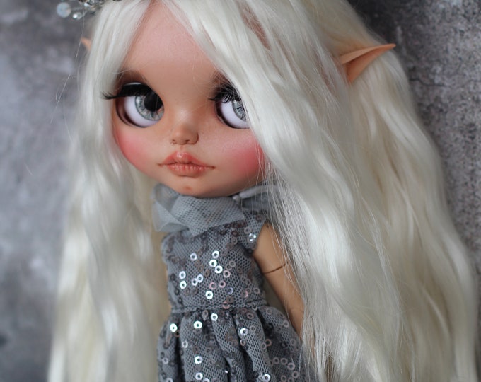 Amandine elf Blythe doll custom OOAK with mohair weft, birthday gift, present