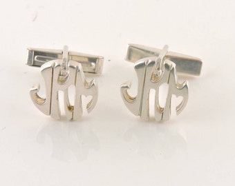 Sterling Silver Round Inital Cuff Links "JKM"