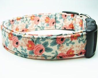 Rosa Peach by Rifle Paper Co, Les Fleurs Collection for Cotton and Steel Dog Collar