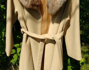 Vintage Wool Coat with Real Fur Collar