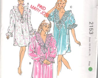 Kwik Sew 2153 Misses Victorian Style Nightgown Pattern V Neck Puff Sleeves Womens Vintage Sewing Pattern SizeXs S M L XL Bust 31 - 45 UNCUT