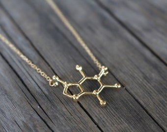 Caffeine Molecule Necklace Gold - Coffee Molecule - Gift for Coffee Lover
