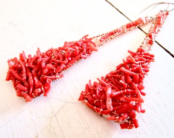 Fire Red Vintage Coral Branch, Woven Copper, Sterling Silver, Statement catROCKS GODDESS Earrings - Grace and Frankie - Lily Tomlin - Haute
