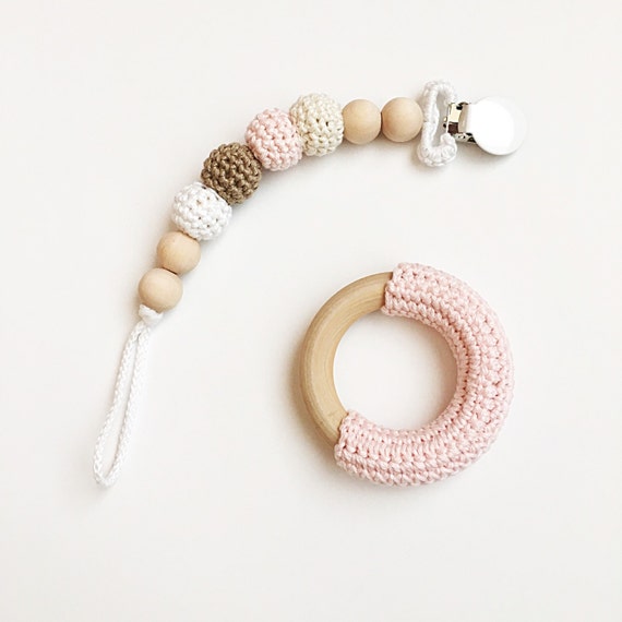 NomiLu Neapolitan -- Crocheted Beads Pacifier Clip -- RING SOLD SEPERATELY