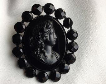 Vintage Victorian Revival Black Glass Cameo
